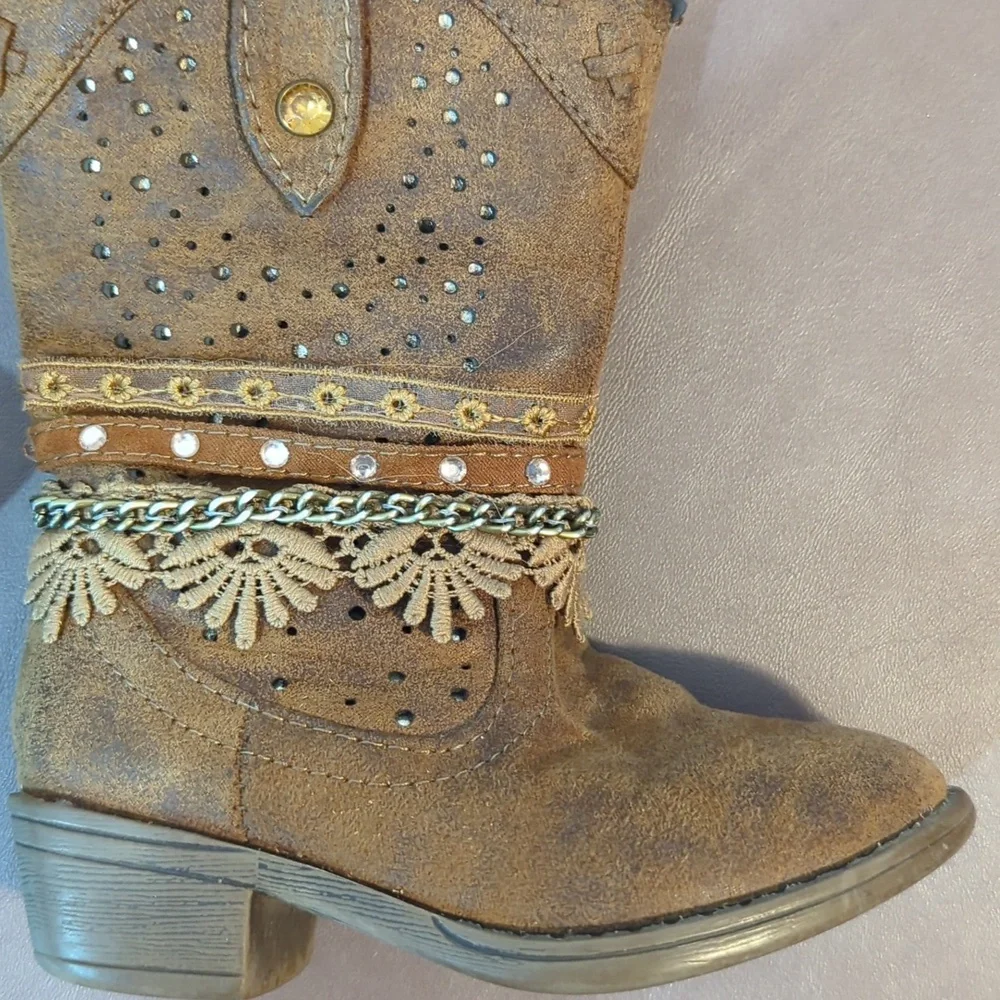 Paris Blues Arianna Boho Boots Brown Toddler Size 7 Side Zipper PM-52 H-Q